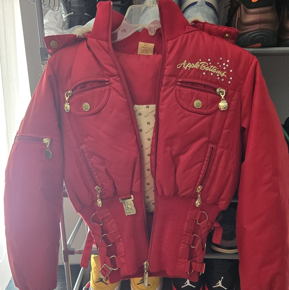 Apple Bottoms Red Puffer Jacket with Gold Accents